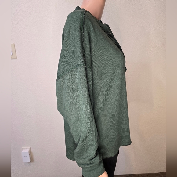 Aerie Green Lace Up V-Neck Boxy Oversized Hoodie Sweatshirt Small Medium Lounge - Picture 3 of 6